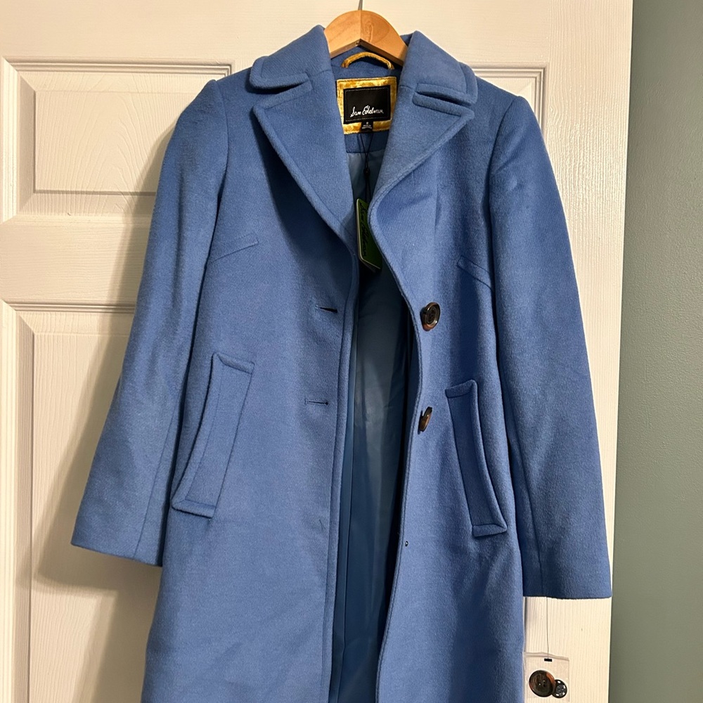Sam Edelman - Single Breasted Twill Walking Coat In Lake Blue - 0 - brand new